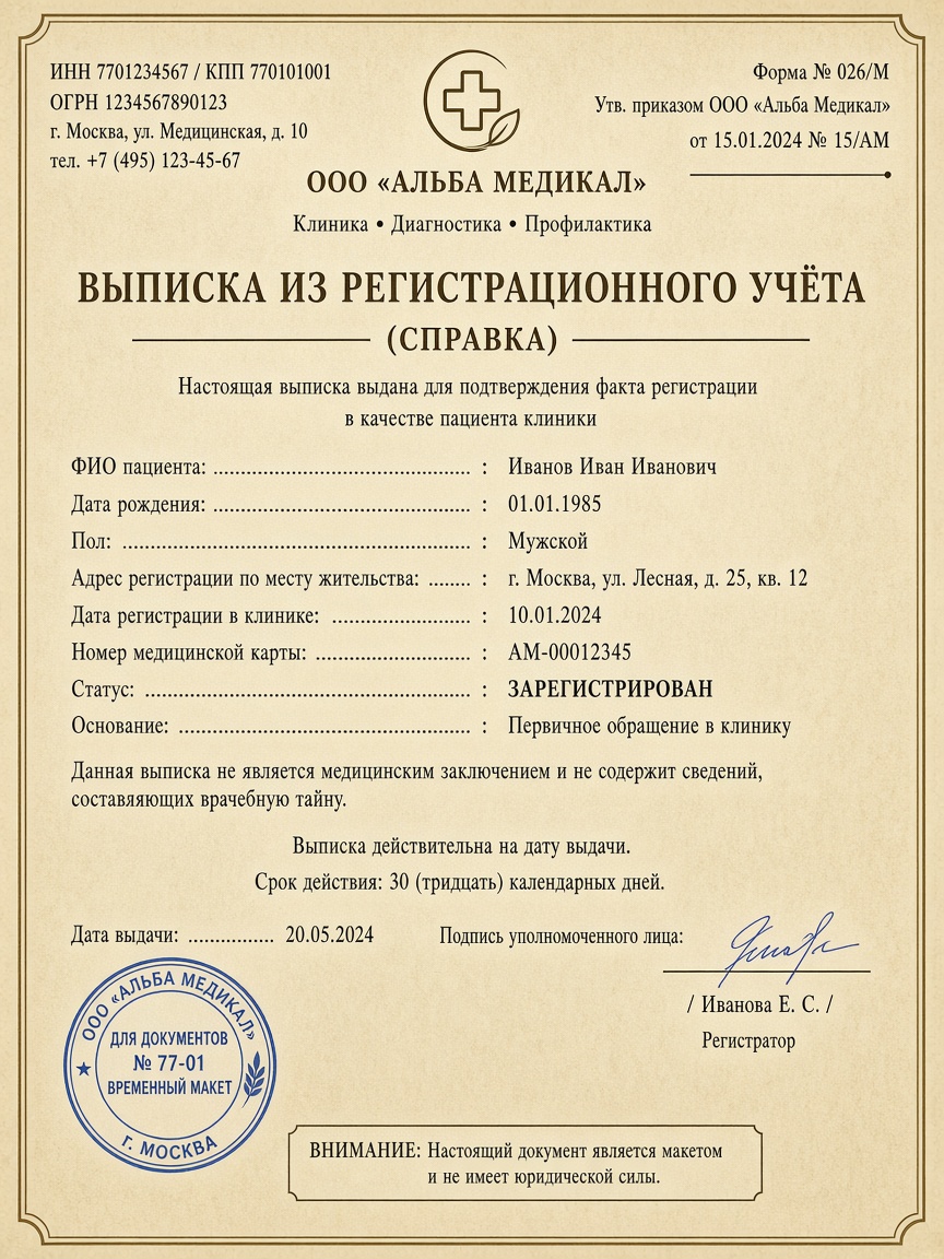 Выписка о регистрации